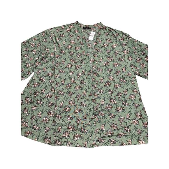 Lane Bryant Open Front - No Buttons Top Size 26/28 Green Print 95 Poly/5 Spandex - Picture 1 of 14
